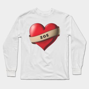 Zoe - Lovely Red Heart With a Ribbon Long Sleeve T-Shirt